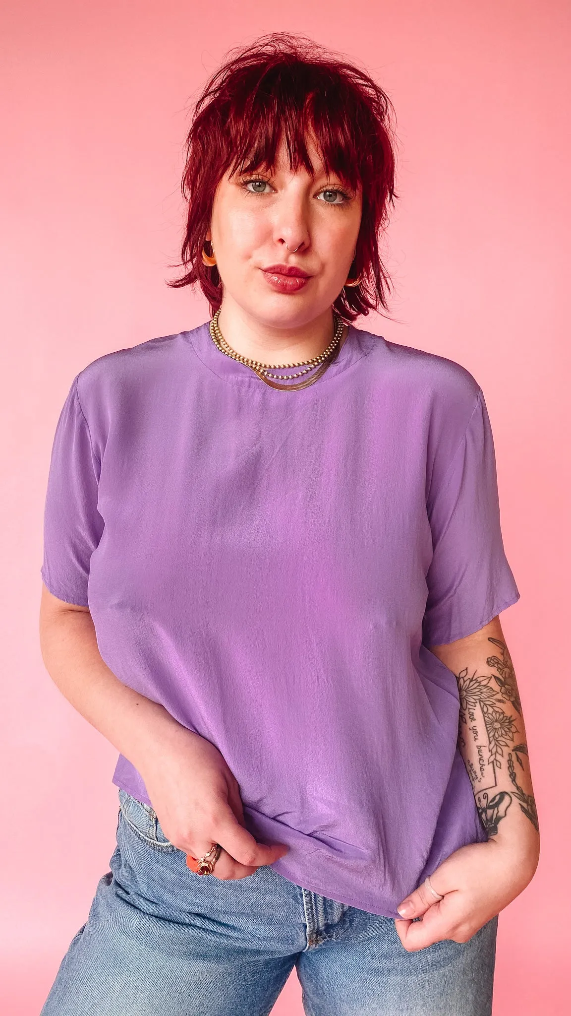 1980s Light Purple Boxy Top, sz. L