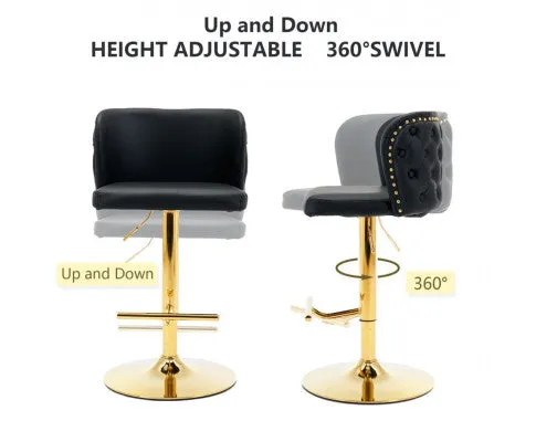 2x Faux Leather Golden Base Swivel Bar Stools- Black