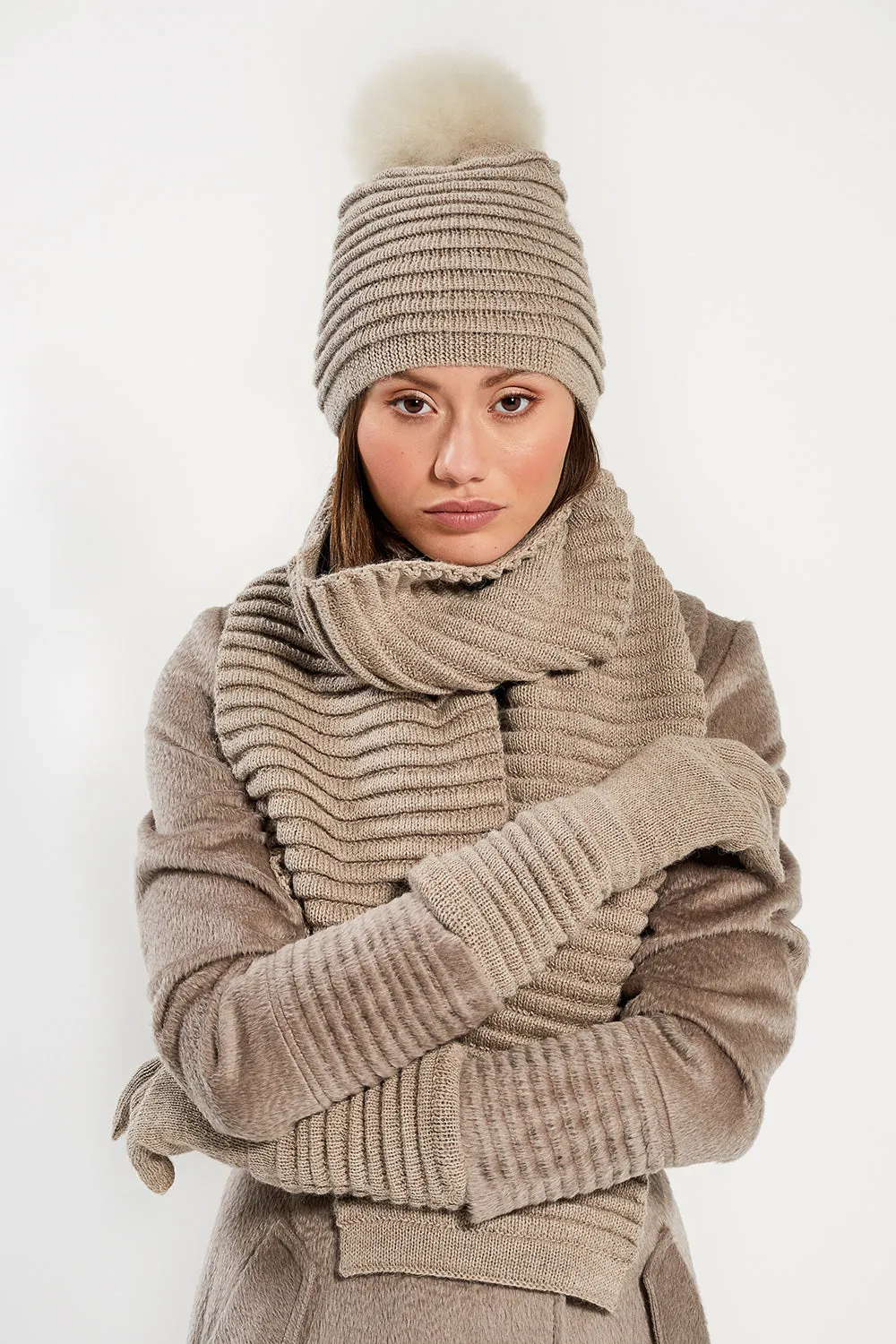 Adult Ribbed Hat With Oversized Fur Pompon