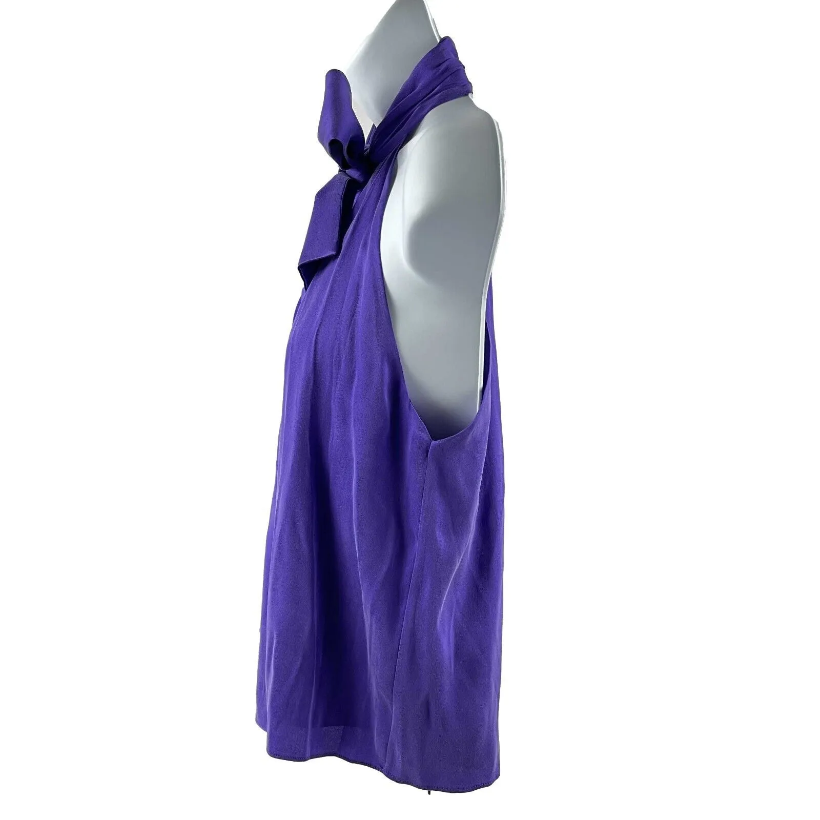 Alice   Olivia - New w/ Tags - Leia Tie Silk Halter Top Shirt Violet - XS