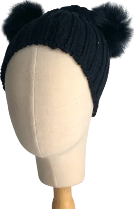 Black Knitted Pom Pom Hat by Amelia Jane - One Size