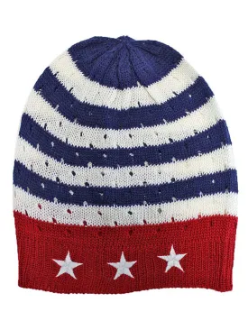 American Flag Red White Blue Beanie Cap Hat