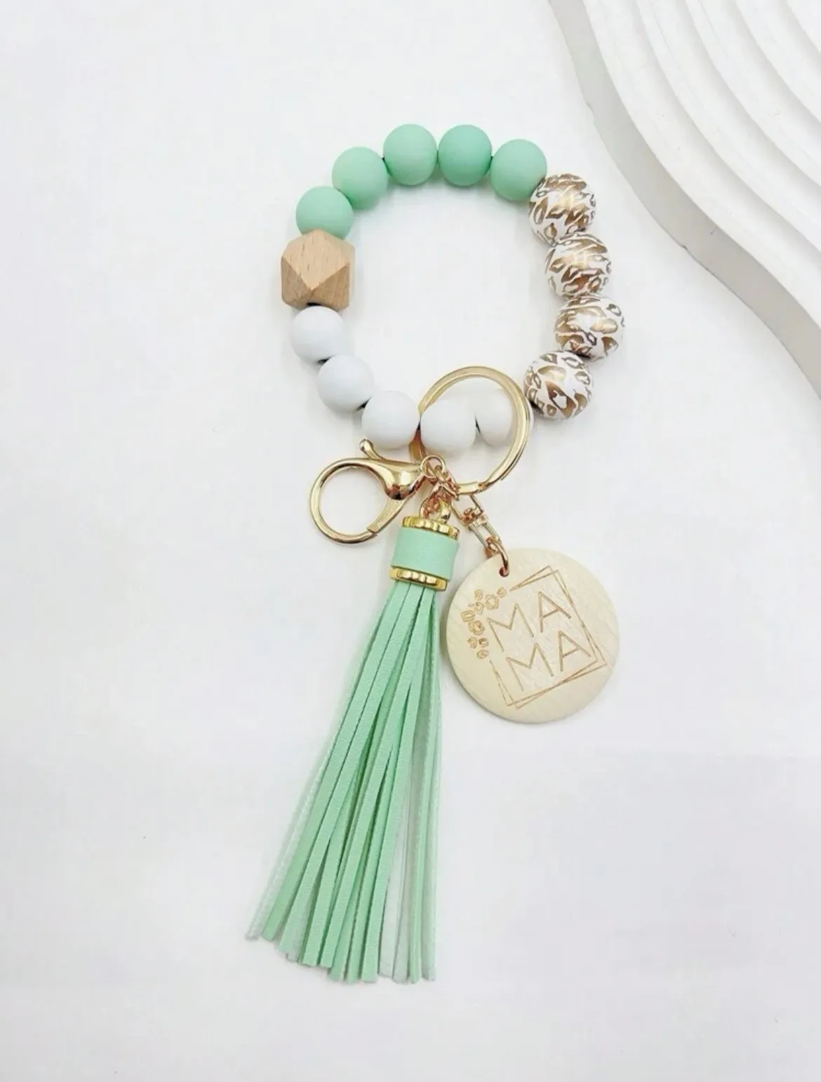 Beautiful Turquoise Beaded Mama Bracelet and Wrist Keychain