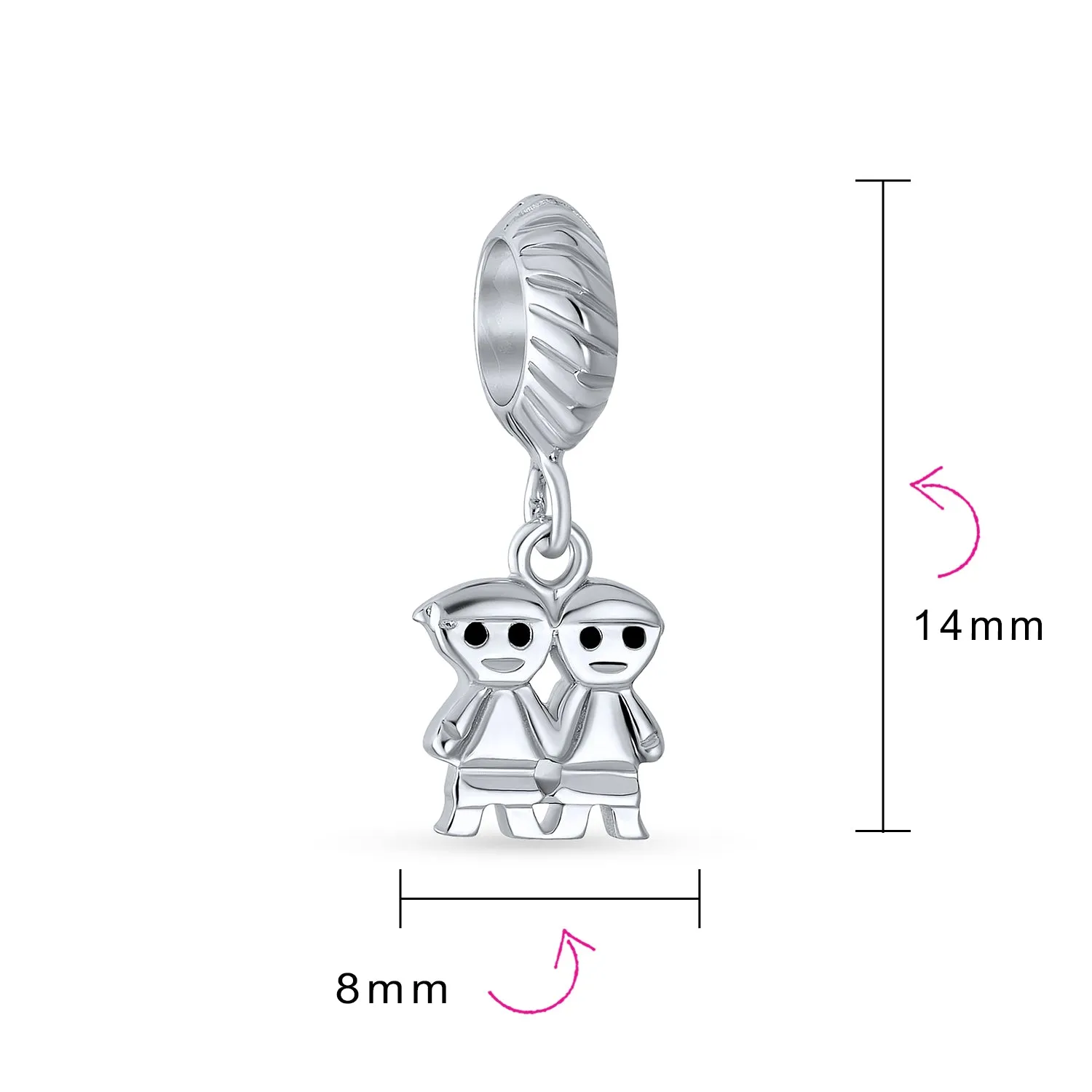 BFF Brother Sister Friends Love Family Charm Bead .925 Sterling Silver