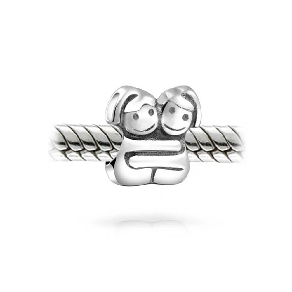 BFF Brother Sister Friends Love Family Charm Bead .925 Sterling Silver