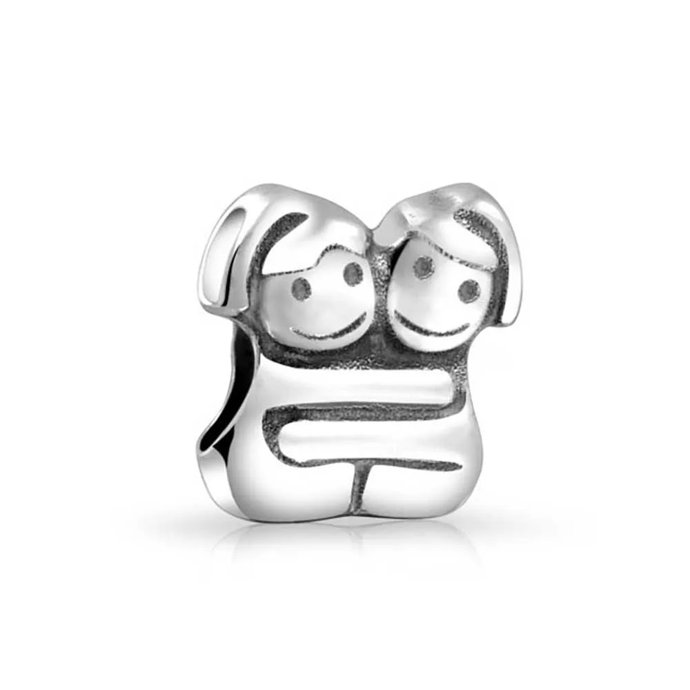 BFF Brother Sister Friends Love Family Charm Bead .925 Sterling Silver