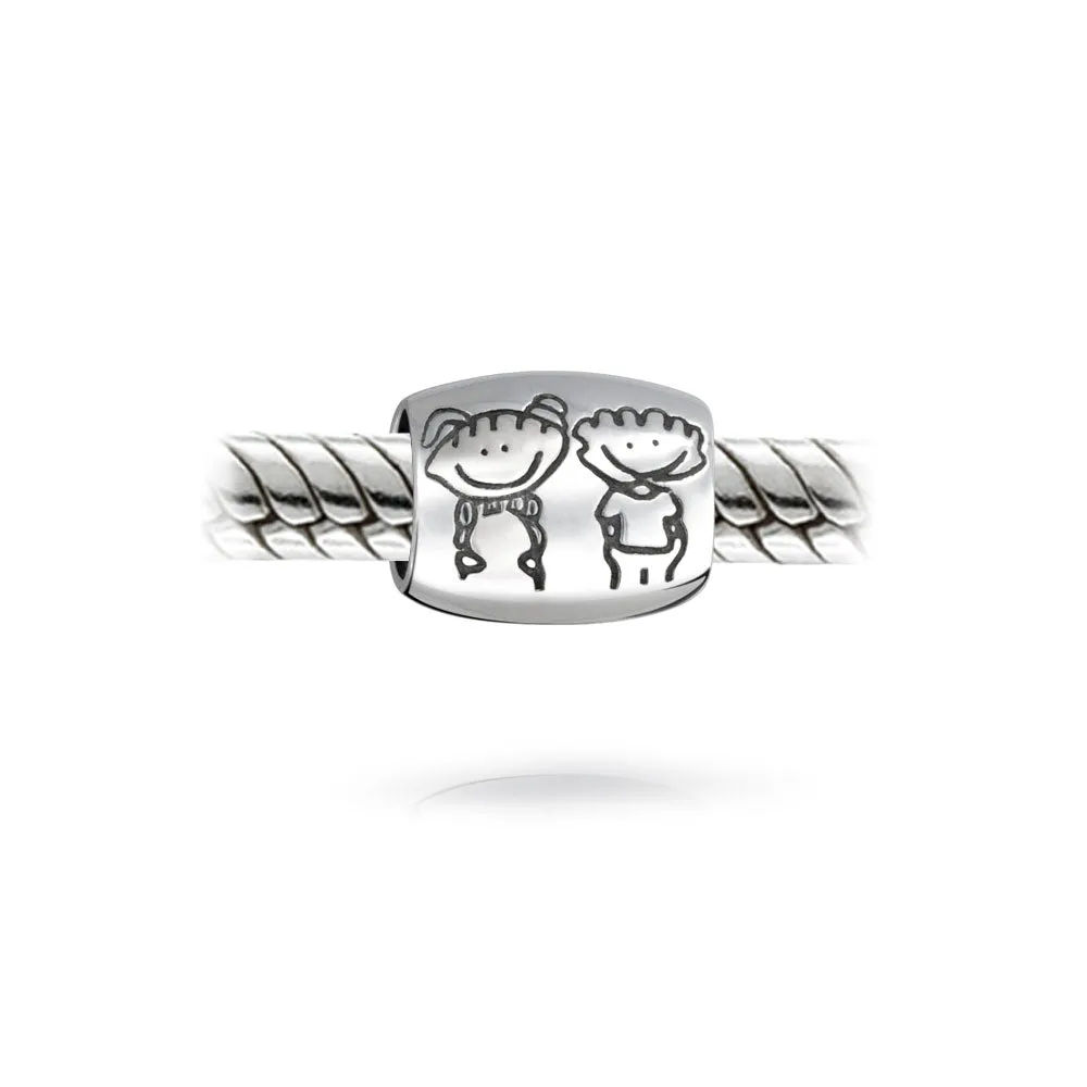 BFF Brother Sister Friends Love Family Charm Bead .925 Sterling Silver