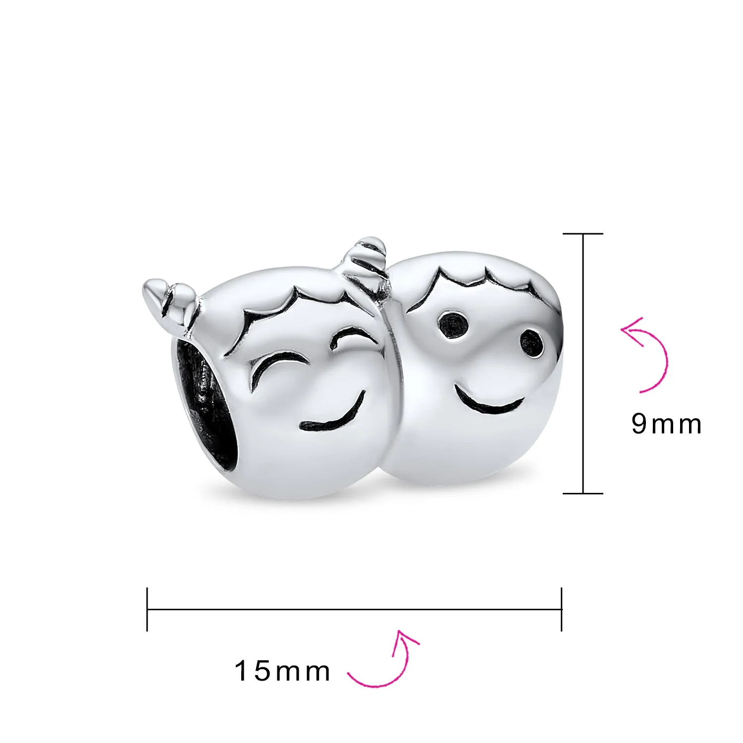 BFF Brother Sister Friends Love Family Charm Bead .925 Sterling Silver