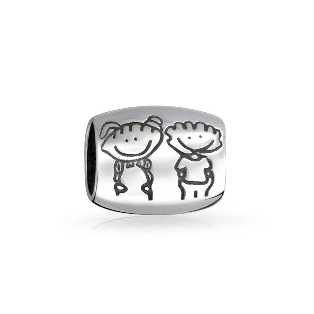 BFF Brother Sister Friends Love Family Charm Bead .925 Sterling Silver