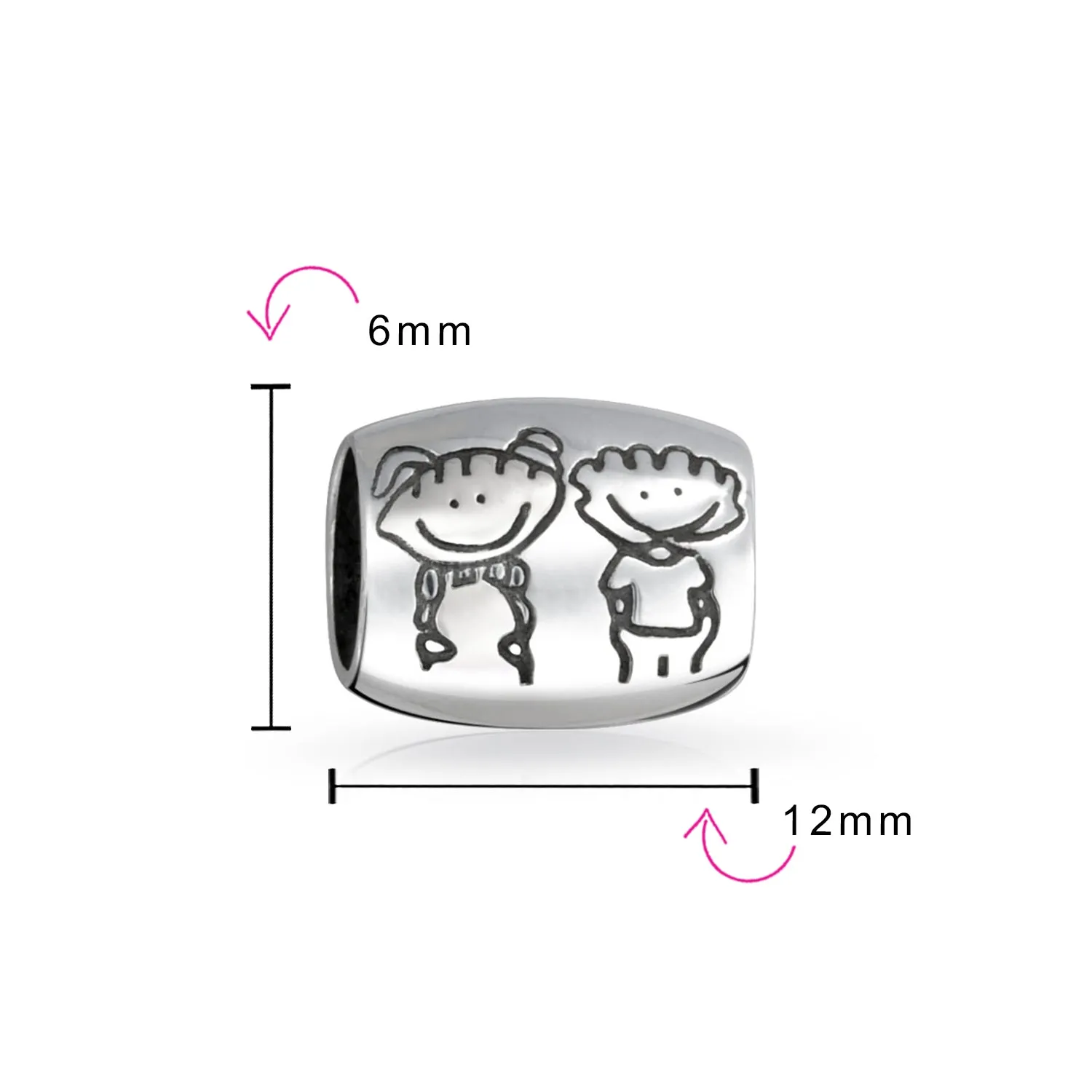 BFF Brother Sister Friends Love Family Charm Bead .925 Sterling Silver