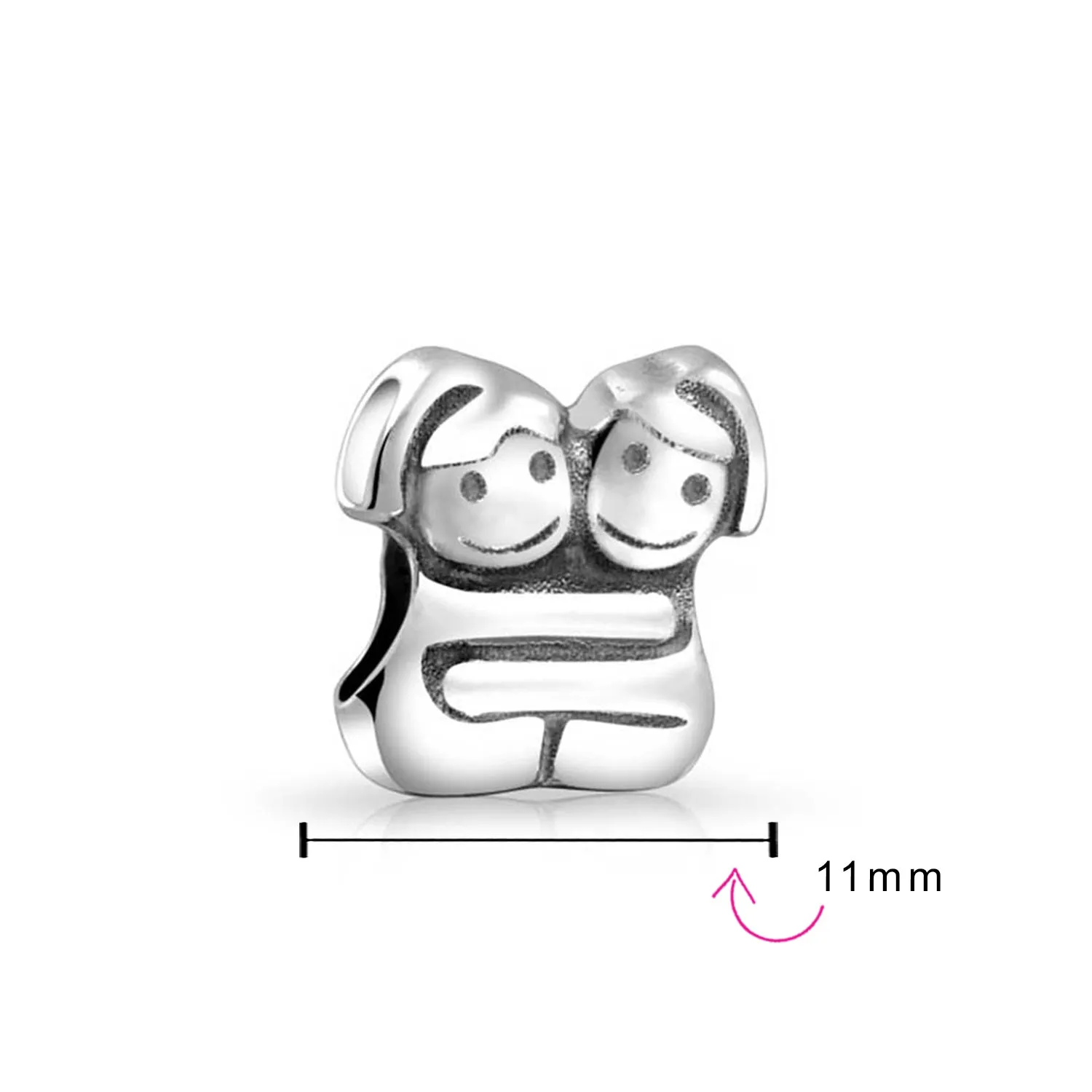 BFF Brother Sister Friends Love Family Charm Bead .925 Sterling Silver