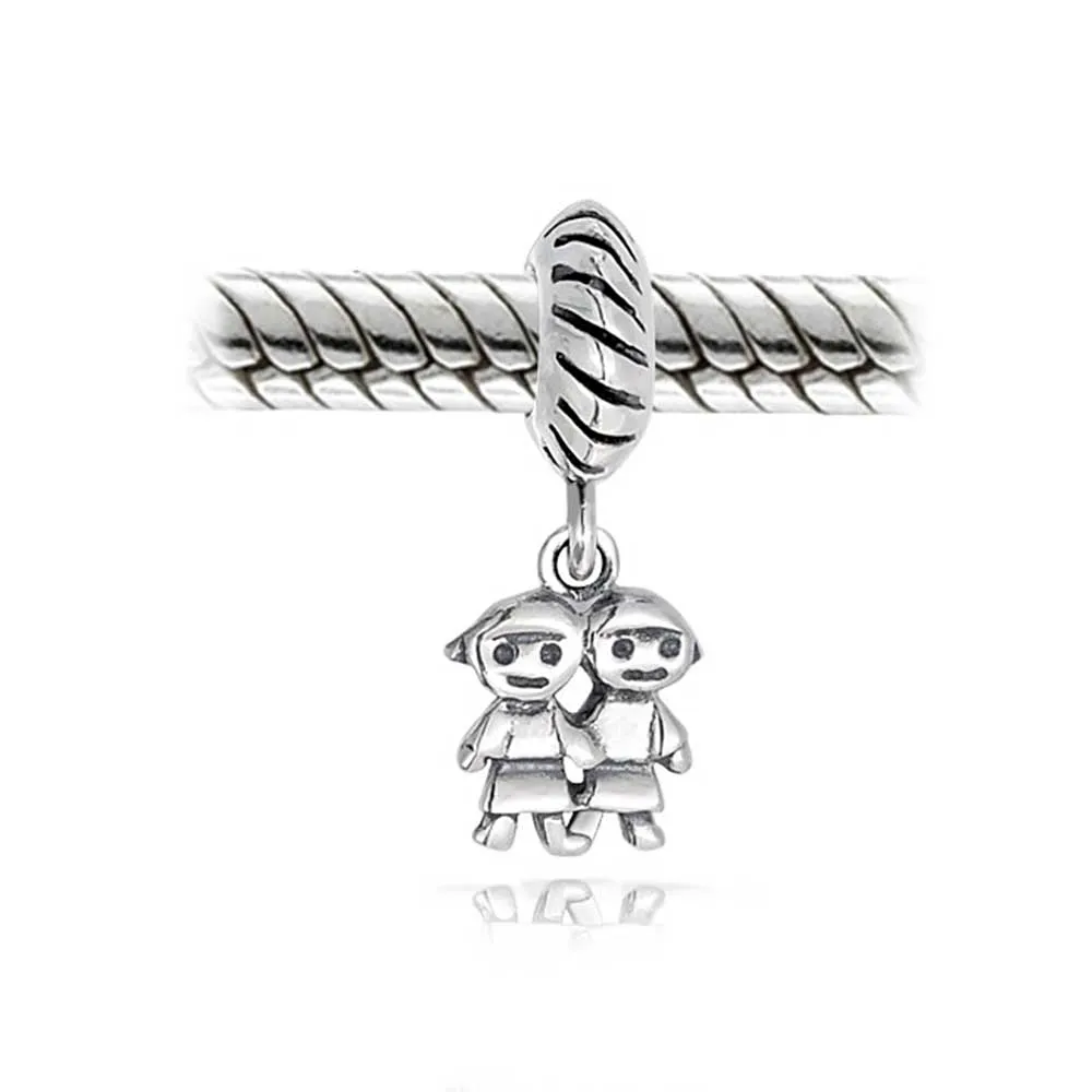 BFF Brother Sister Friends Love Family Charm Bead .925 Sterling Silver