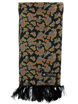 Black & Red Paisley Print Pure Silk Aviator Scarf