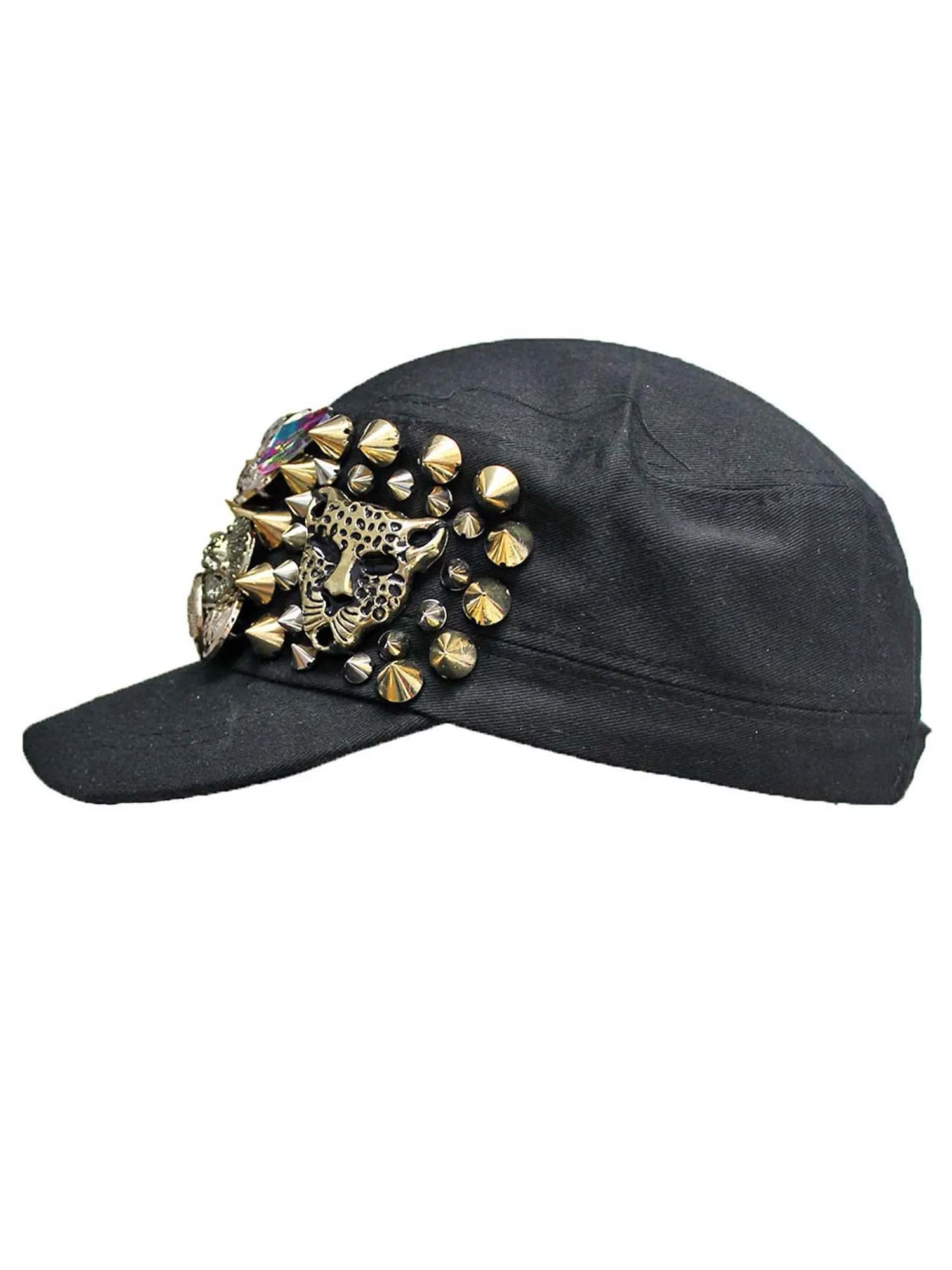 Black Cadet Cap Hat With Gold Spikes & Buttons