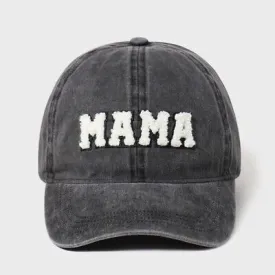 Black Chenille Sherpa Patch MAMA Lettered Baseball Cap Hat