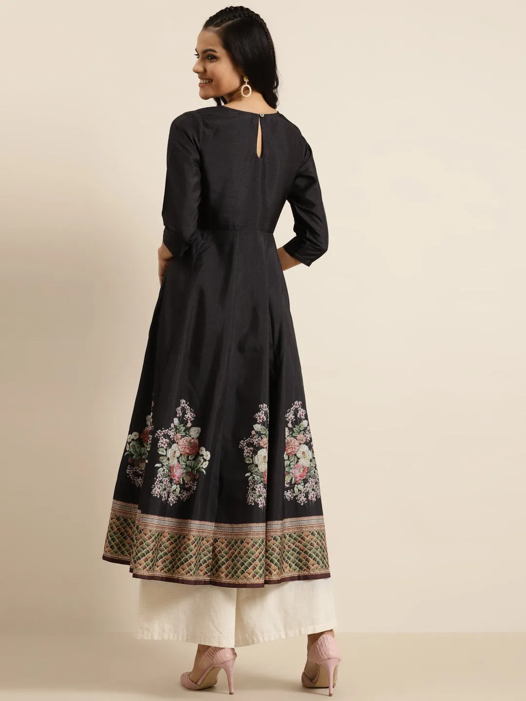 Black Floral Kali Kurta