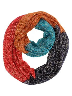 Blue Color Block Winter Knit Infinity Scarf With Sequins