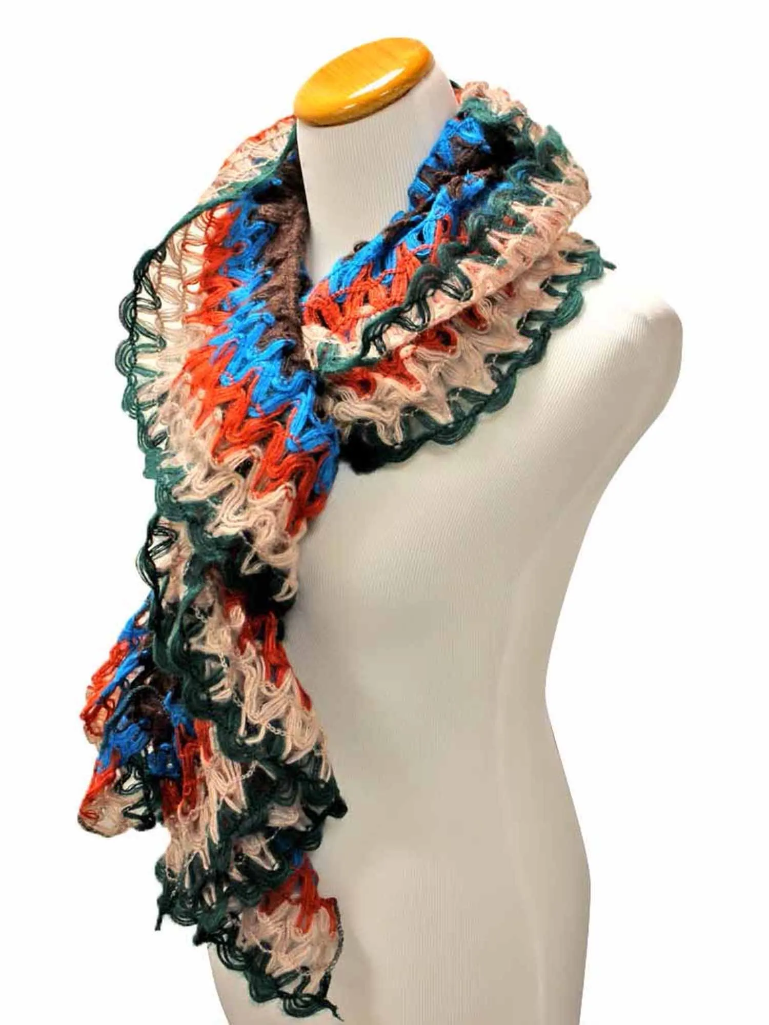 Blue Orange Green Ruffled Multicolor Scarf