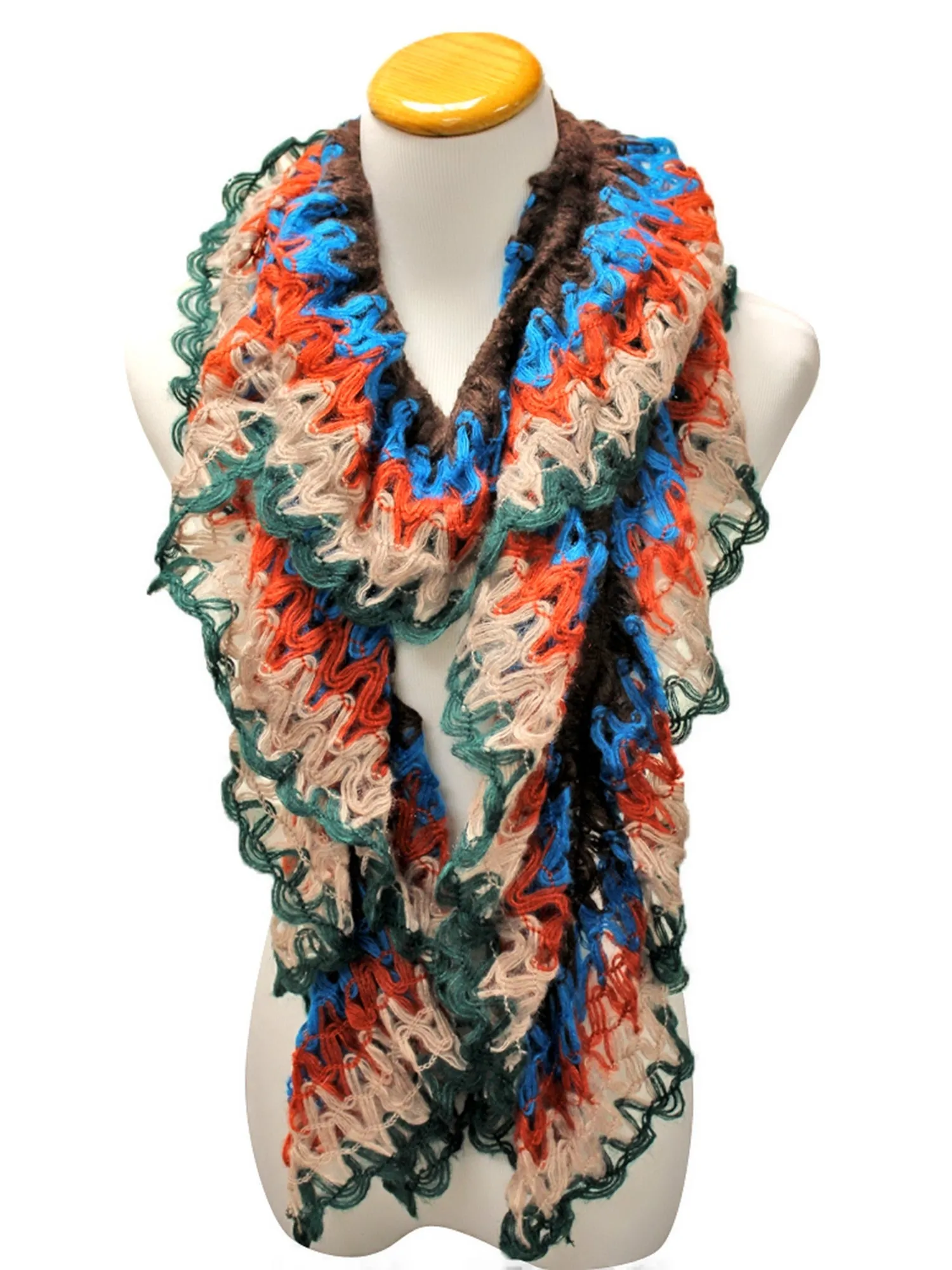 Blue Orange Green Ruffled Multicolor Scarf