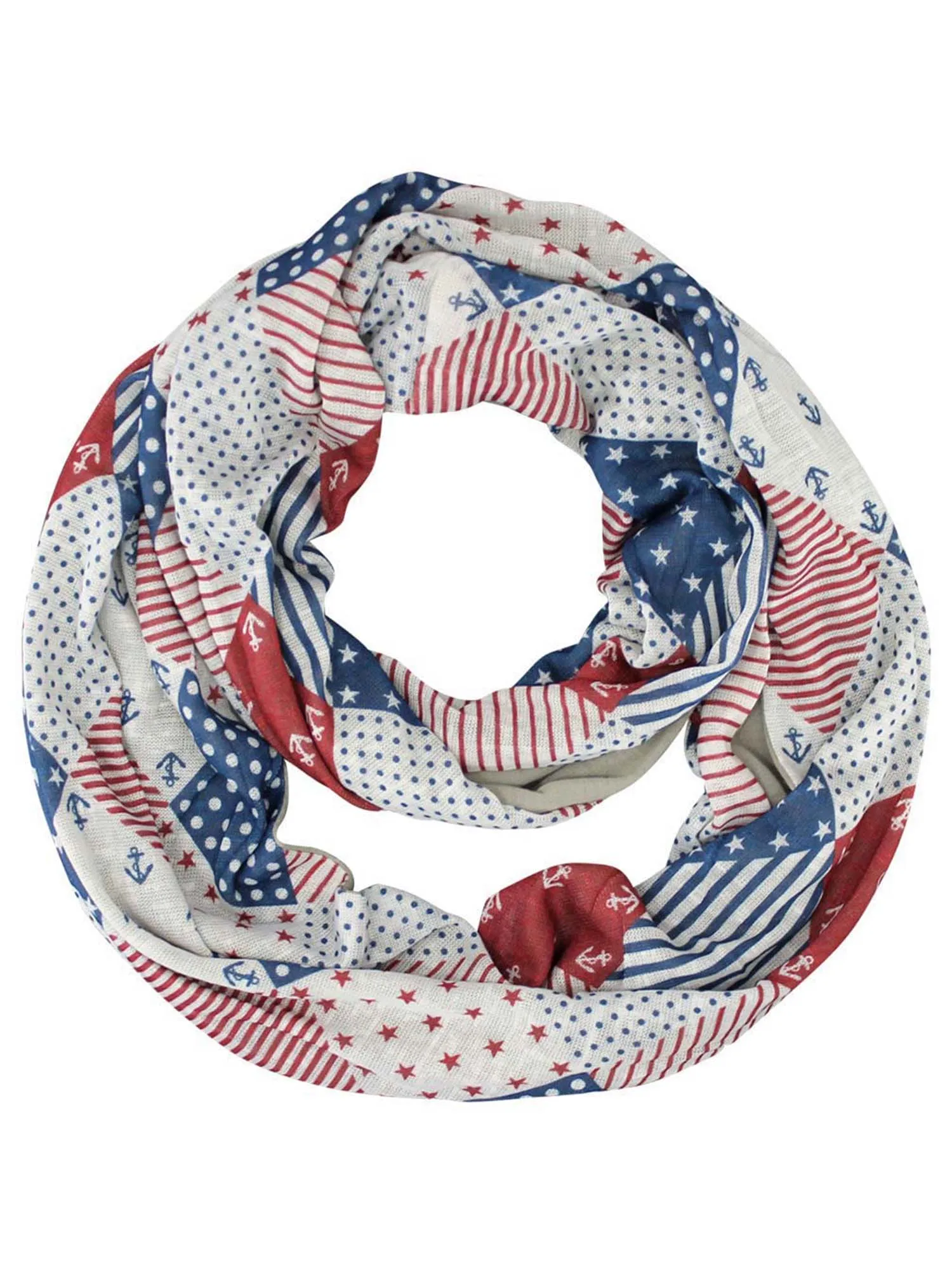 Blue Red & Beige Nautical & Patriotic Lightweight Circle Scarf