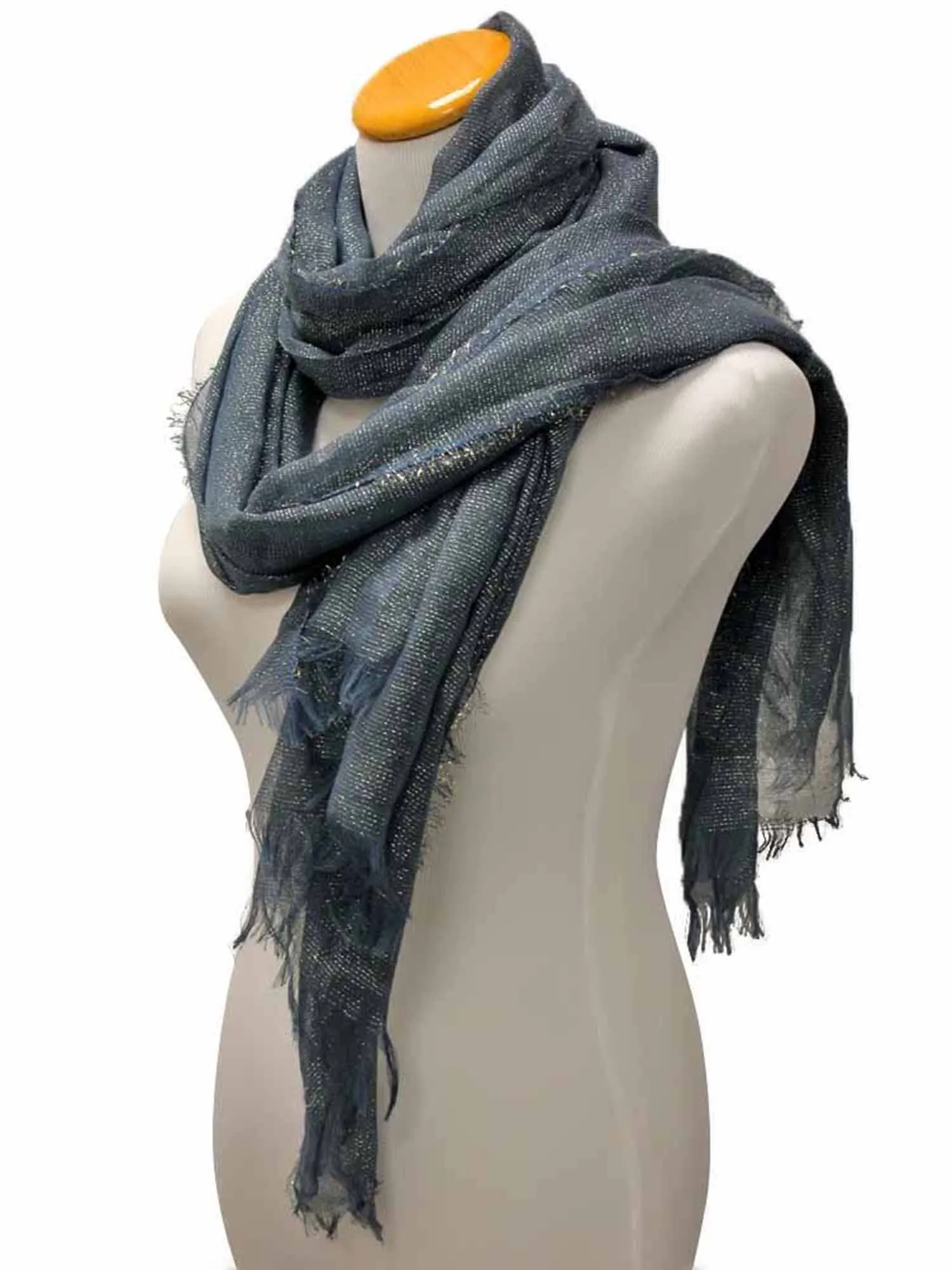 Blue Shimmery Metallic Long Woven Scarf