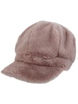 Blush Pink Faux Fur Cabbie Newsboy Hat