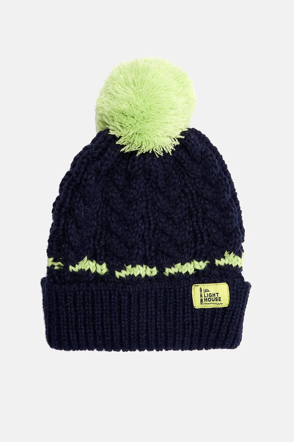 Bobble Hat - Navy & Lime AGE 5-10