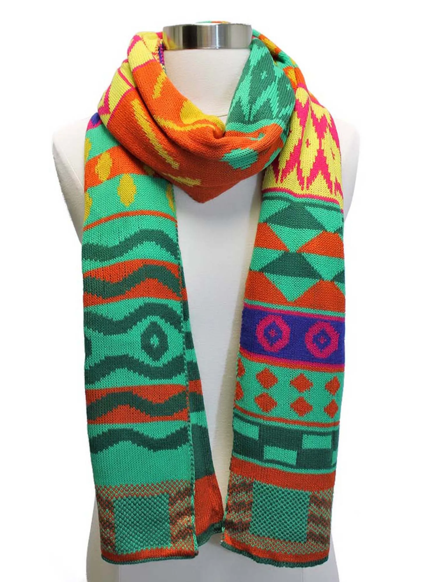 Bright Multicolor Aztec Print Knit Scarf