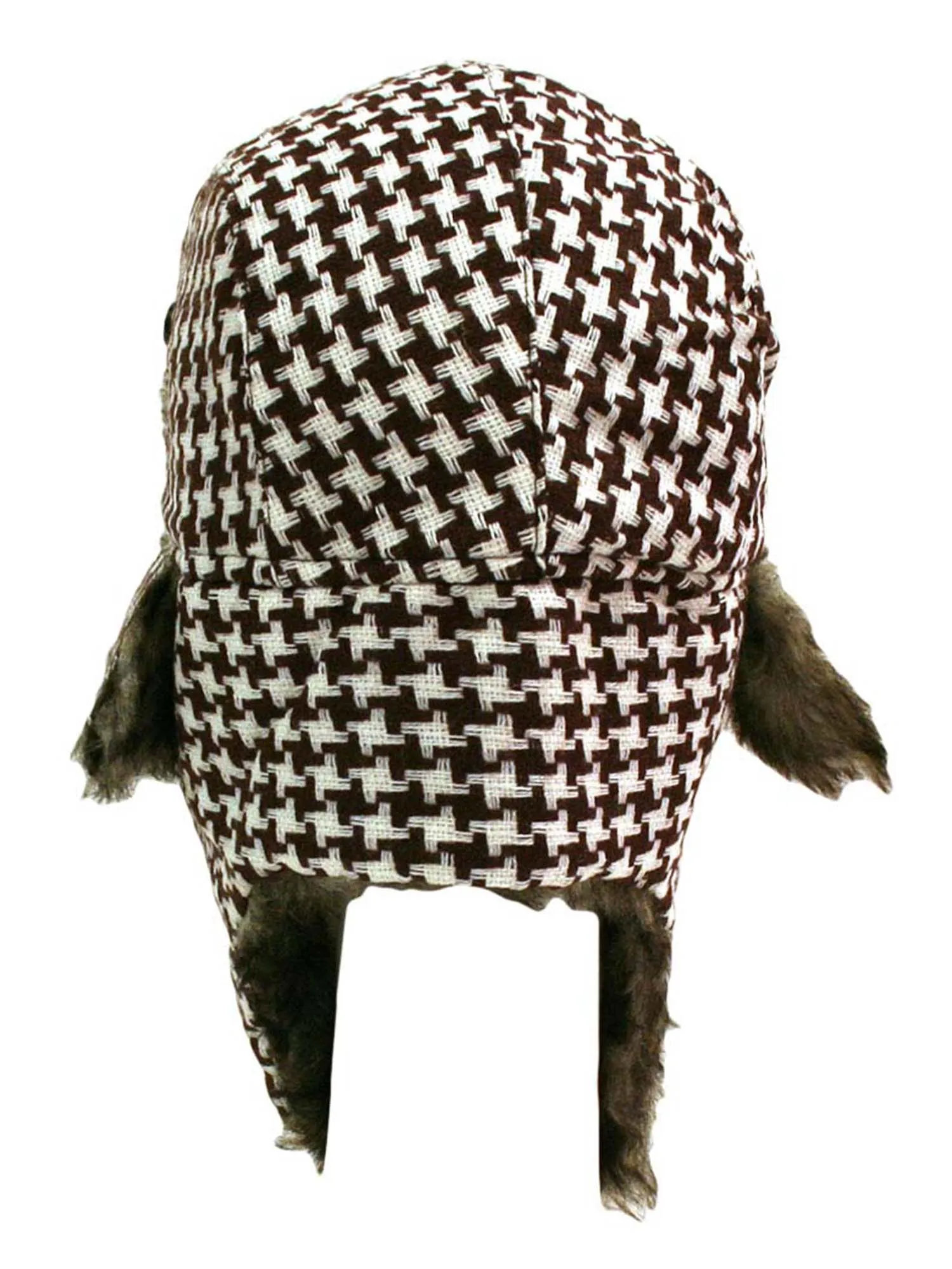 Brown & White Houndstooth Faux Fur Lined Aviator Hat