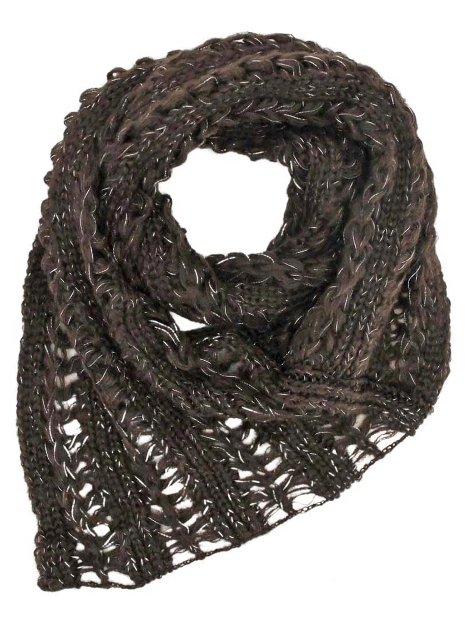 Brown Metallic Knit Triangle Infinity Scarf