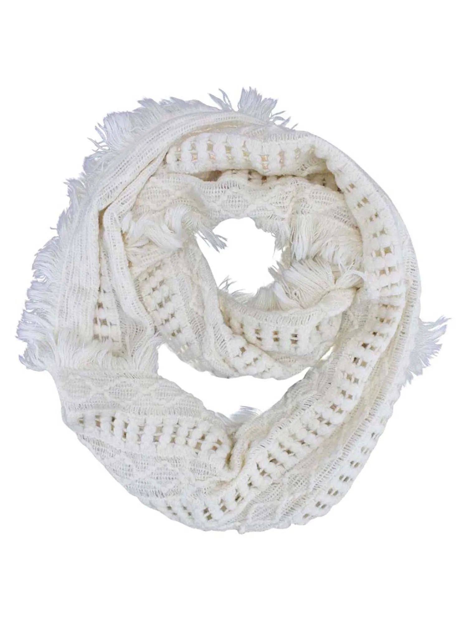 Cable Knit Infinity Loop Scarf With Fringe