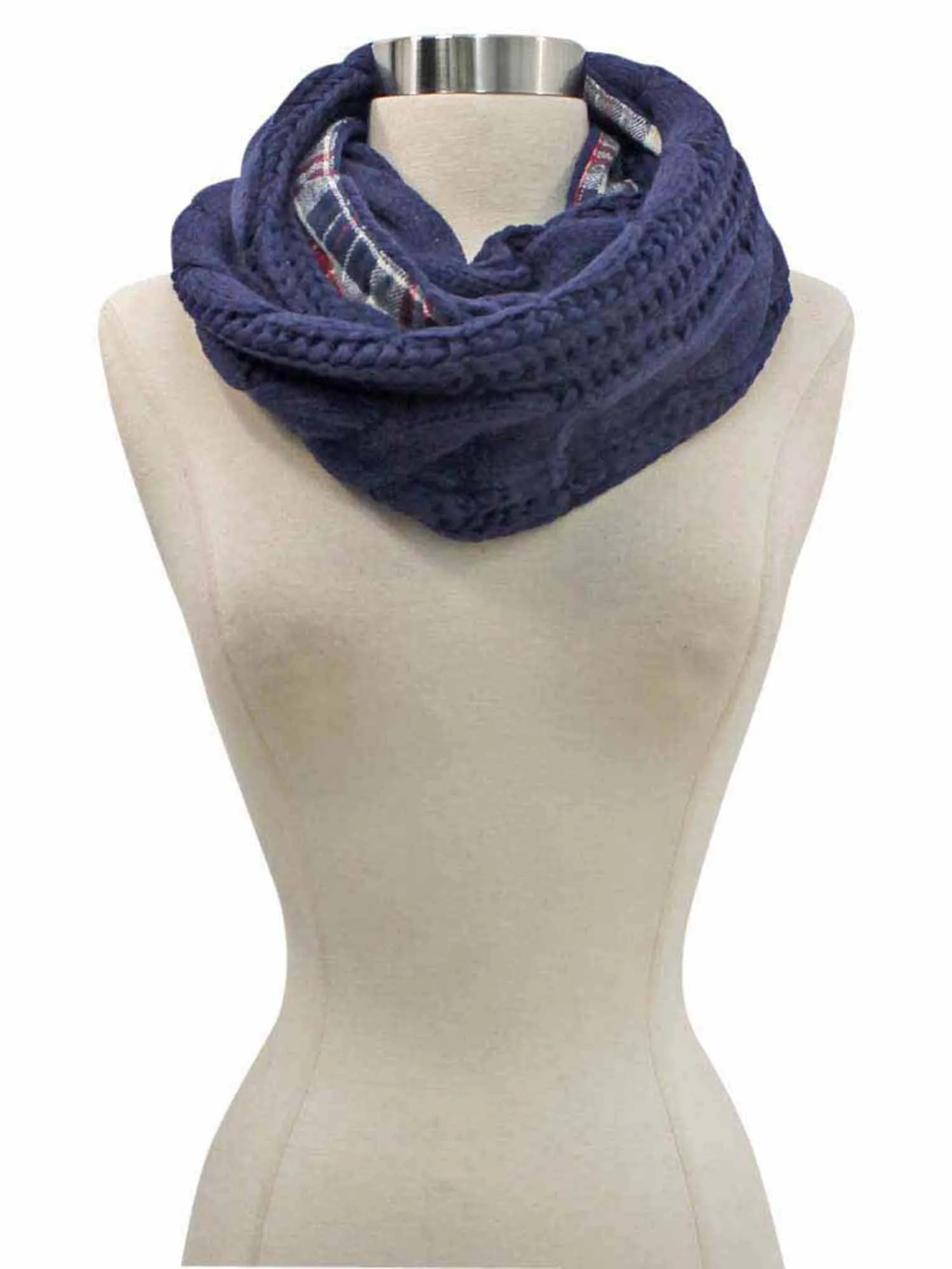 Cable Knit Infinity Scarf With Flannel Lining