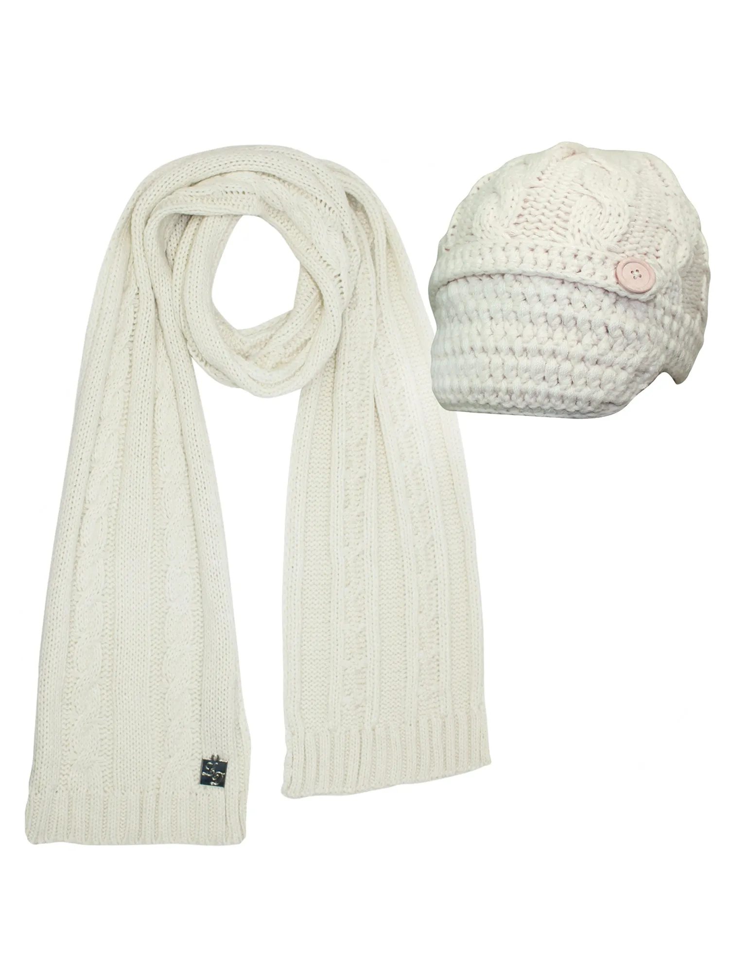 Cable Knit Newsboy Cabbie Hat & Scarf Matching Set