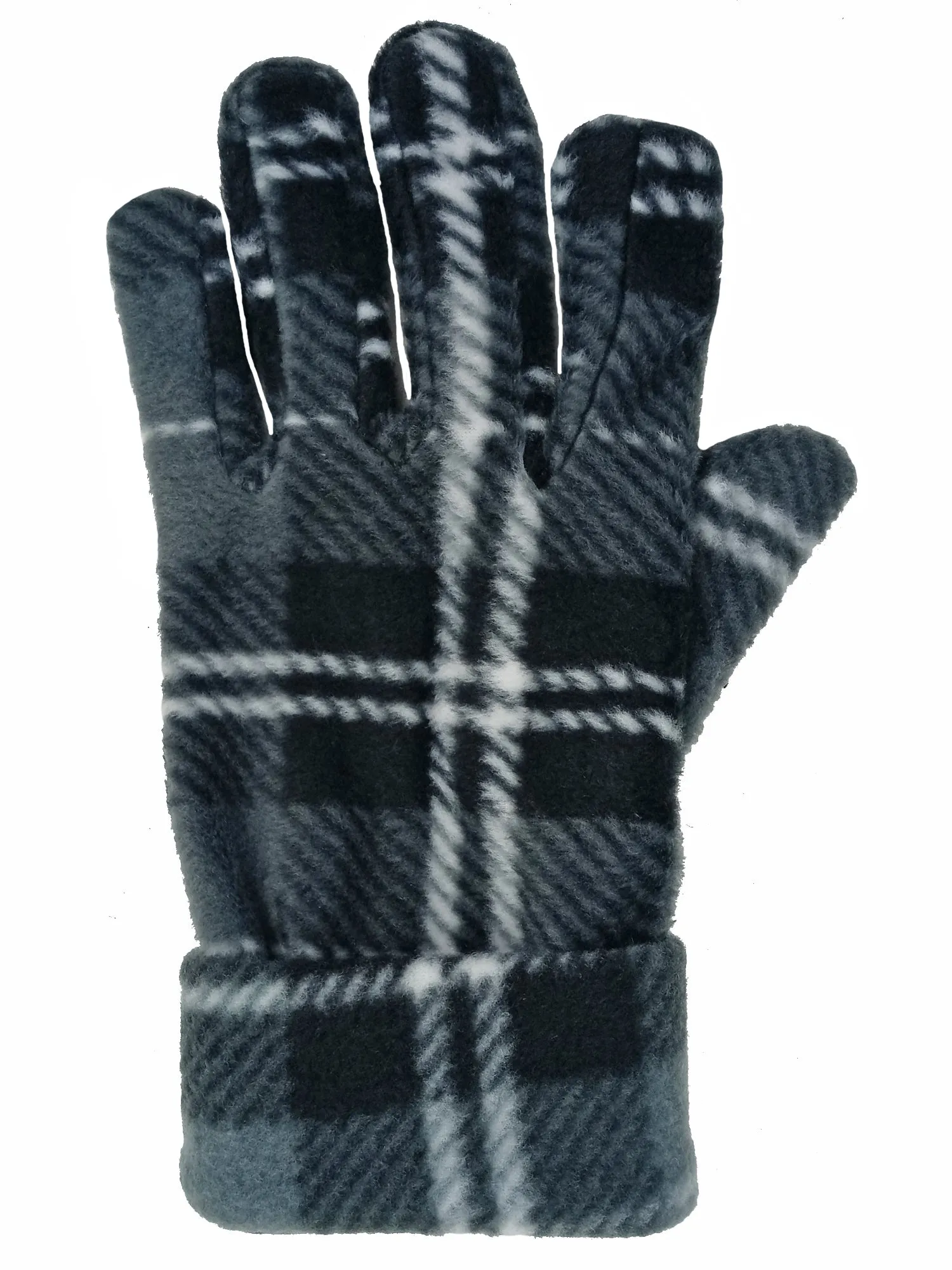 Charcoal Plaid Fleece 3 Piece Hat Scarf & Gloves Matching Set