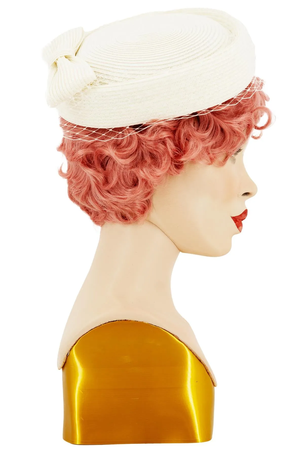 Cream Woven Pillbox Style Vintage Hat