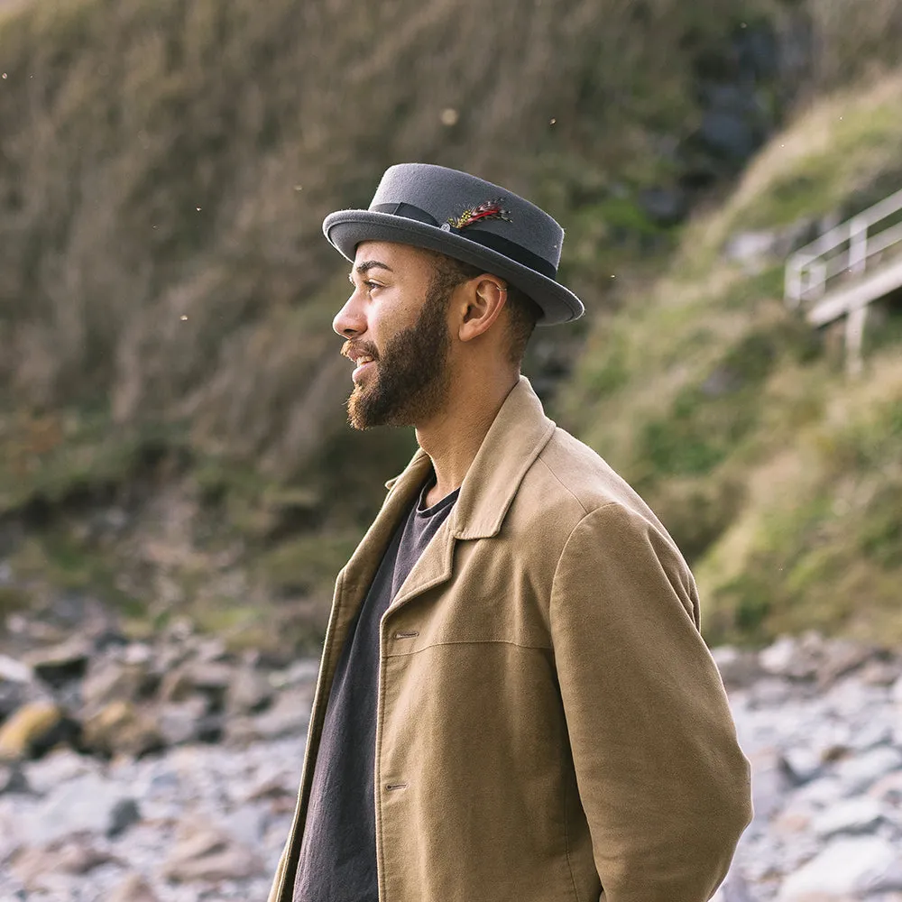 Crushable Wool Pork Pie Hat - Grey