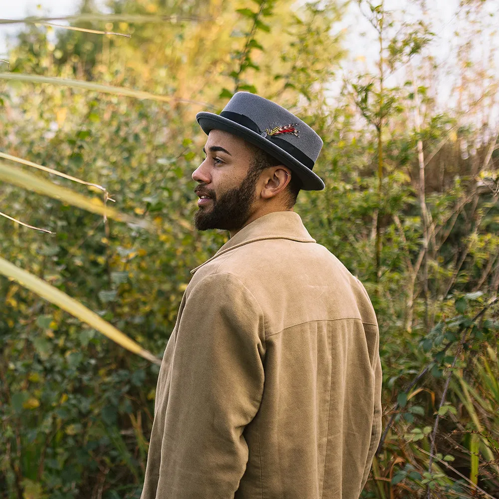 Crushable Wool Pork Pie Hat - Grey