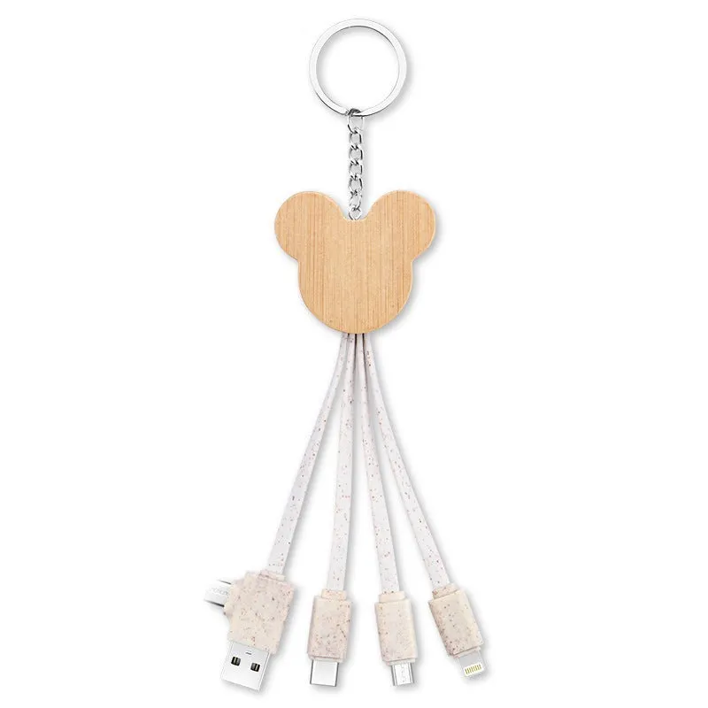 Dual input bamboo and wood degradable charging cable