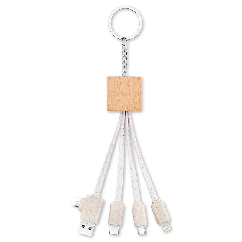 Dual input bamboo and wood degradable charging cable