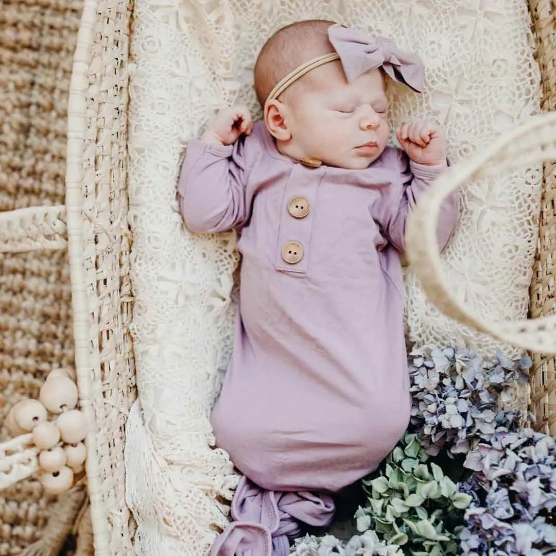 Dusty Purple Bamboo Knotted Gown & Hat