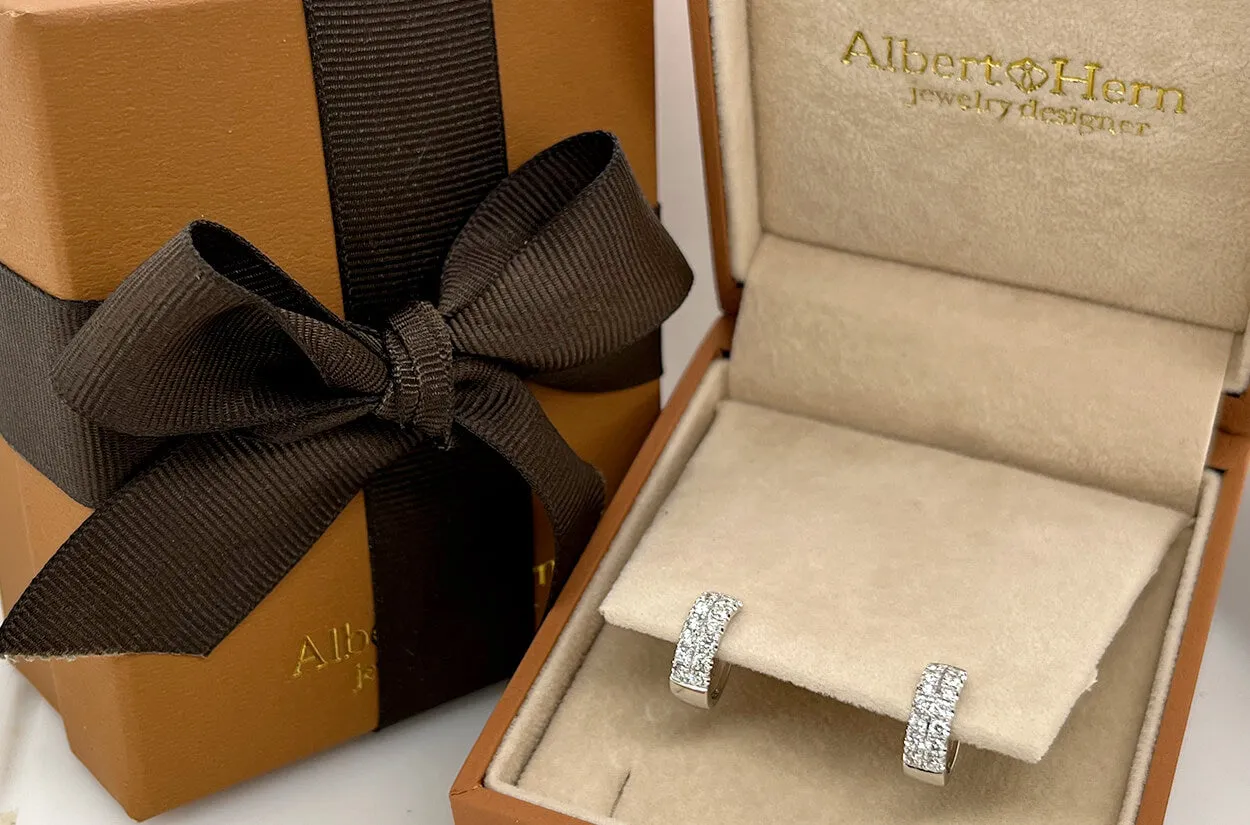 Earrings 18kt Gold Huggies & 2-Row Diamonds