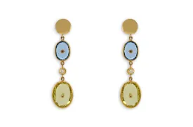 Earrings Blue Topaz & Lemon Citrine with Diamonds