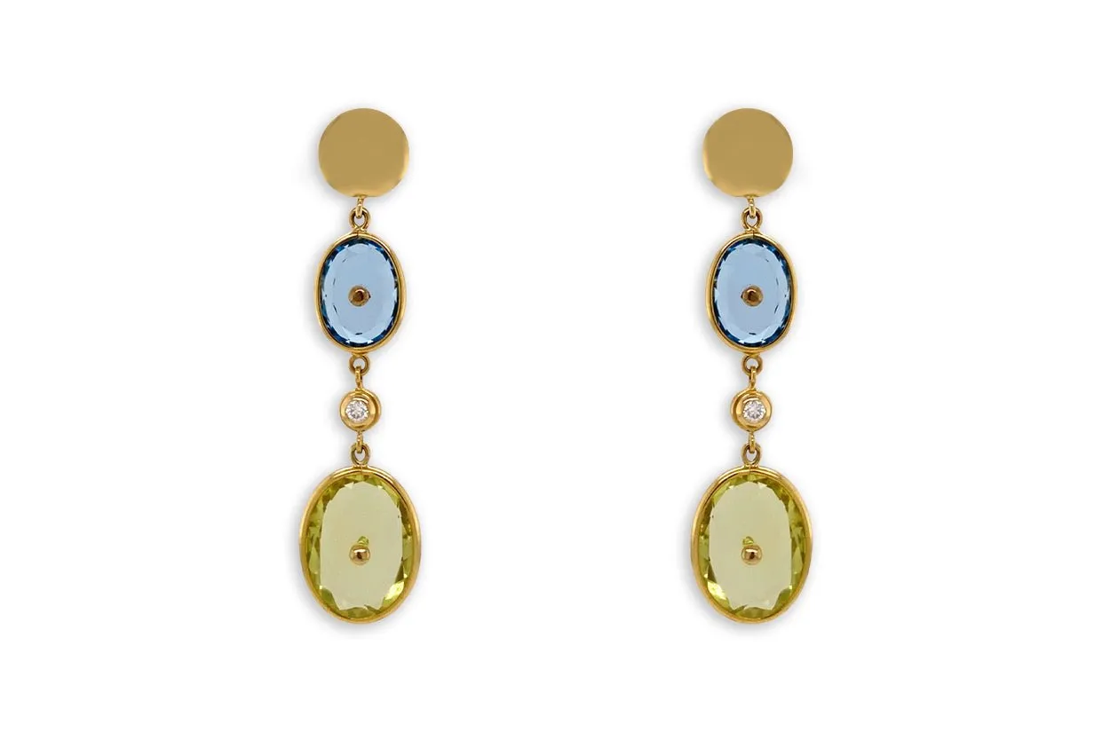 Earrings Blue Topaz & Lemon Citrine with Diamonds