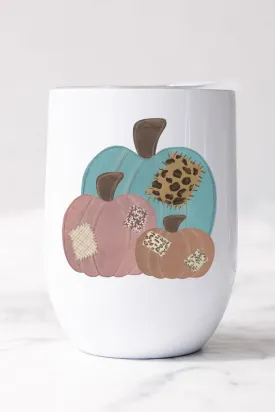 Fall Leopard Patch Pumpkins Wine Cup Tumbler