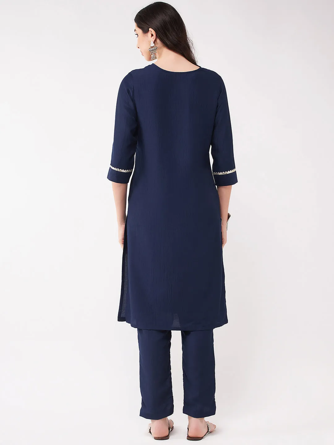 Festive Embroidered Square Neck-Patch Kurta With Laces