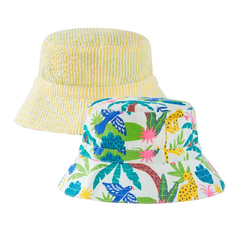 Frugi Rally Reversible Hat - Jaguar Jungle / Seersucker