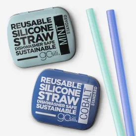 Go sili Silicone Straw Tin - 2Pk Blues