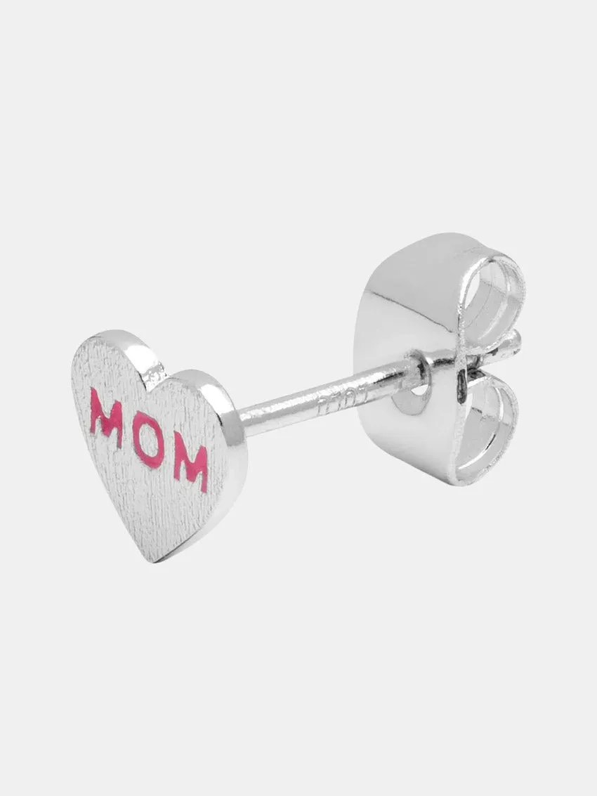 Heart Mom Ear Stud Silver/Pink