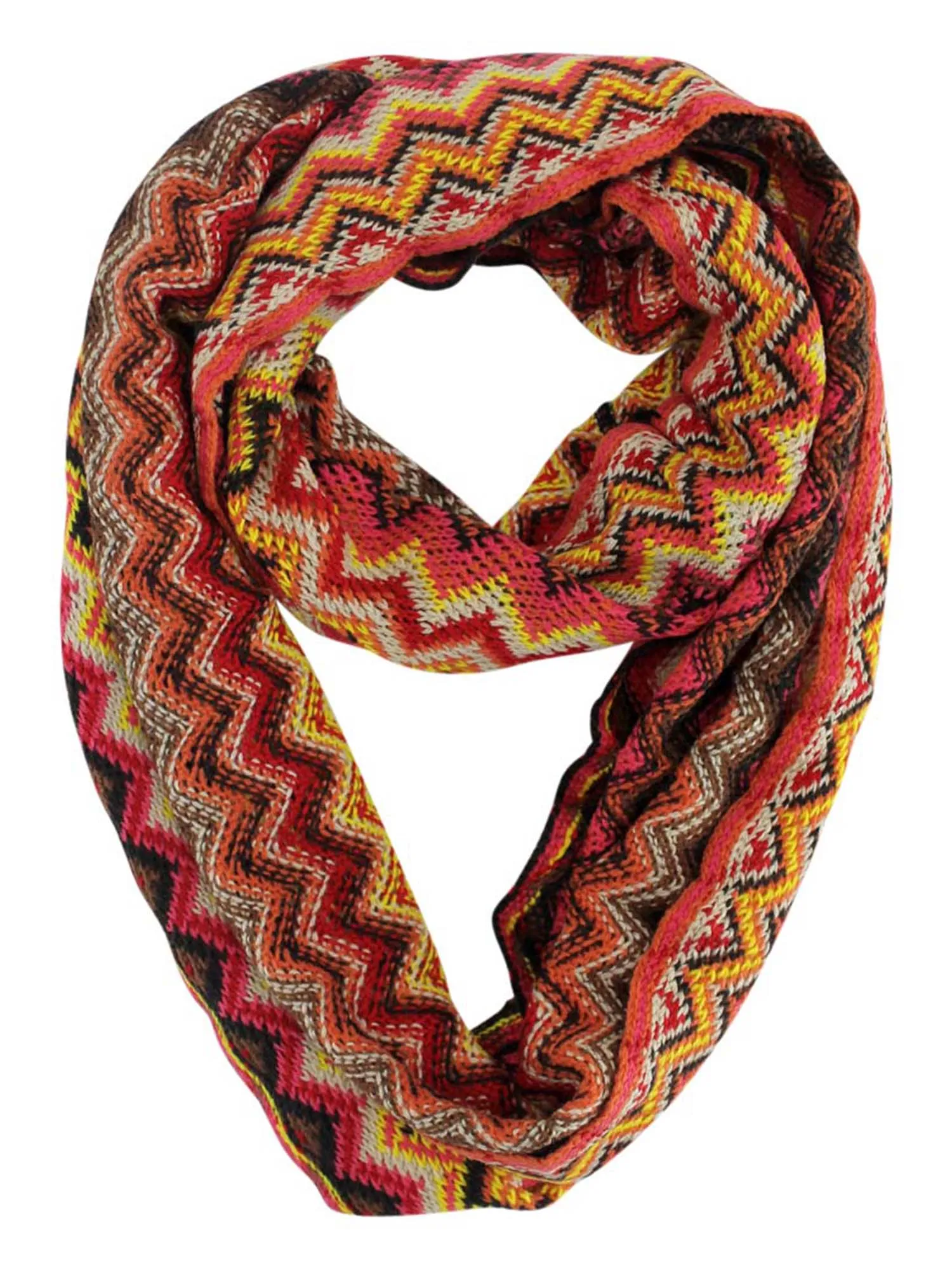 Hot Pink Multicolor Zigzag Circle Scarf