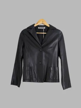 Jil Sander black leather 2 button blazer - size 34